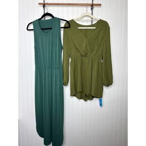 NWT Cupshe Still Tide Teal Midi Dress & Long Sleeve Romper Beachy Bundle Sz M